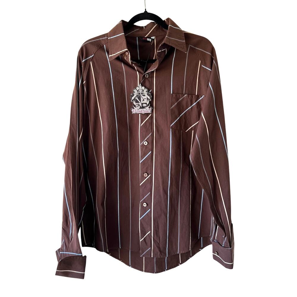 Vintage MadSoul Mens Sharp Shooters Shirt Striped Brown Sz XL Retro 70s Inspired